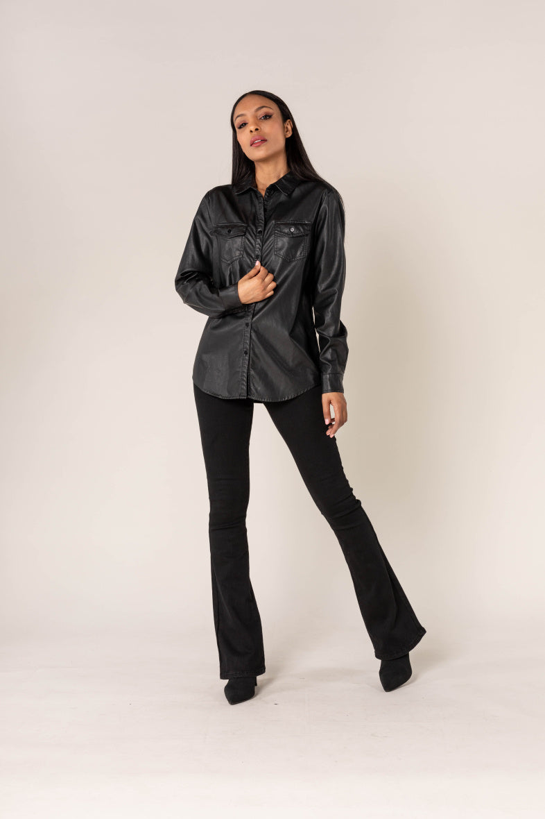 Nina Carter | Dames | Blouse | Leather Look Leer | Zwart