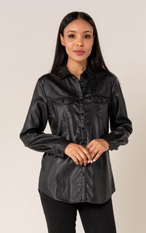 Nina Carter | Dames | Blouse | Leather Look Leer | Zwart