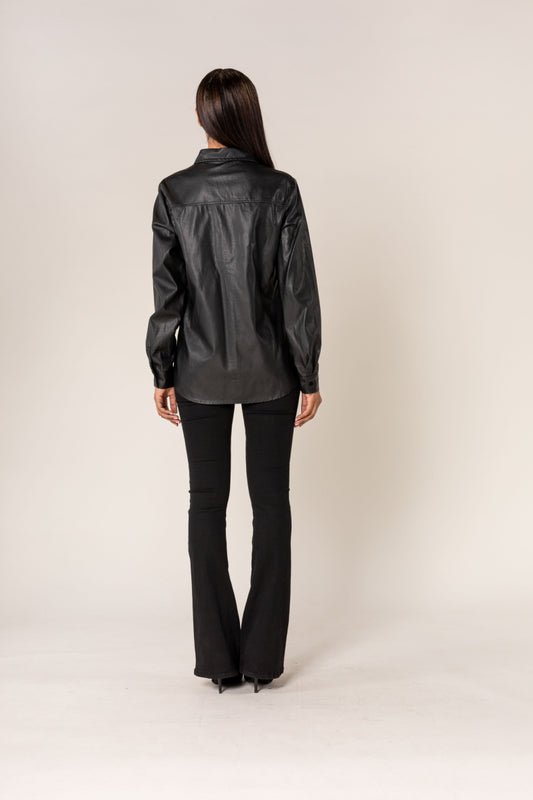 Nina Carter | Dames | Blouse | Leather Look Leer | Zwart