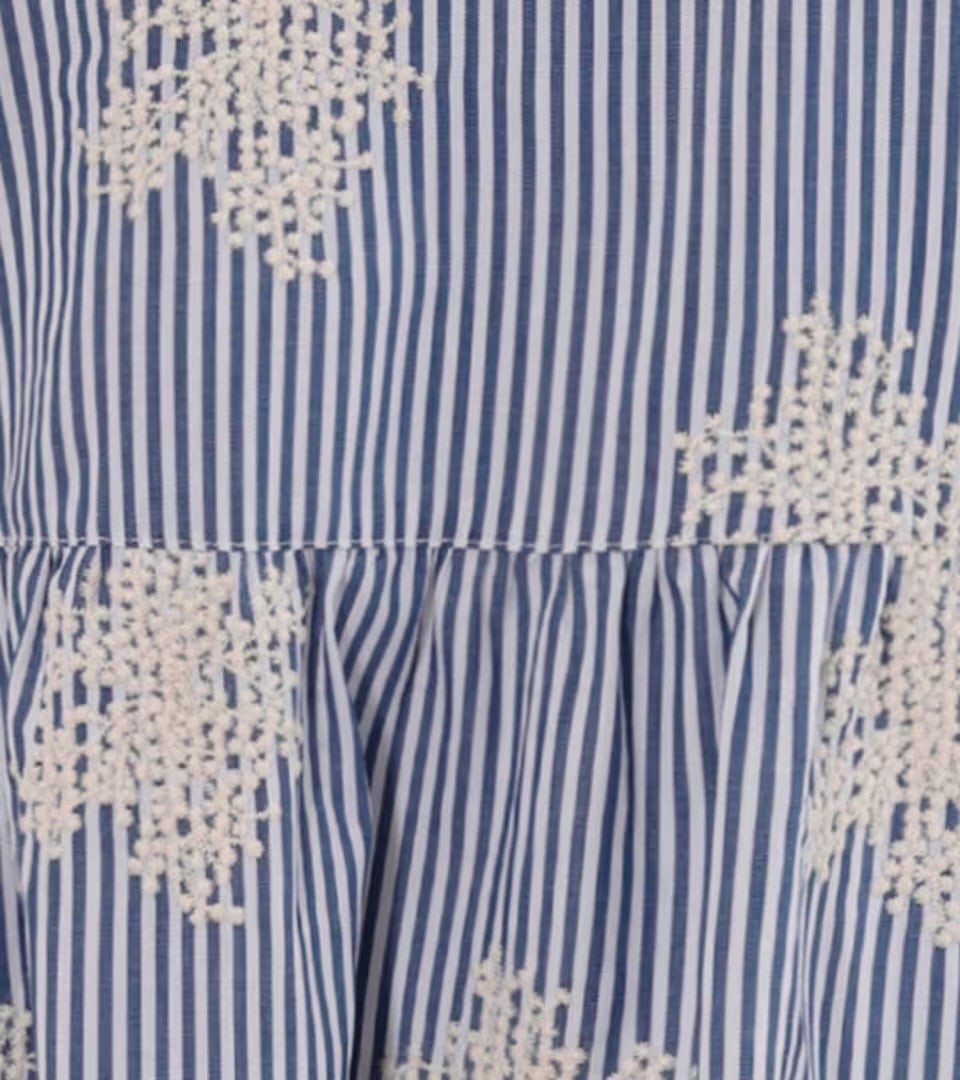 Aniston | Dames | Jurk | Boho stijl | Streep met uniek borduursel | Blauw -Wit