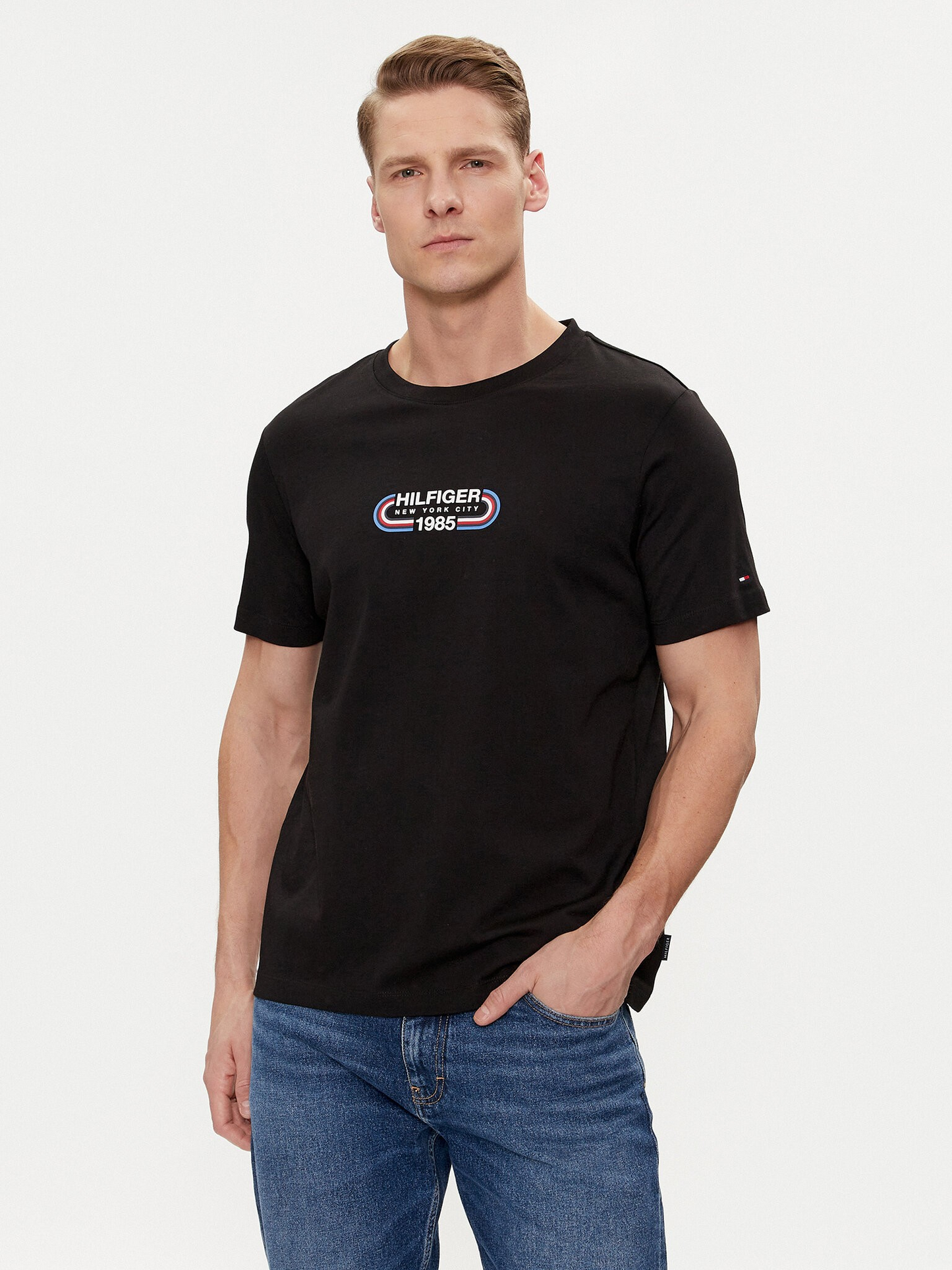 Tommy Hilfiger | Heren | Track logo Crew neck Tee | Black / Zwart