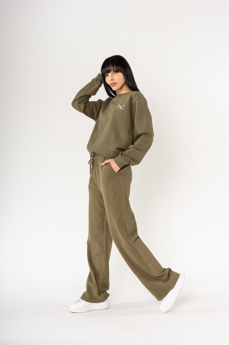Nina Carter | Dames | Huispak - Jogging pak | rechte pijpen | 2 delig | Khaki