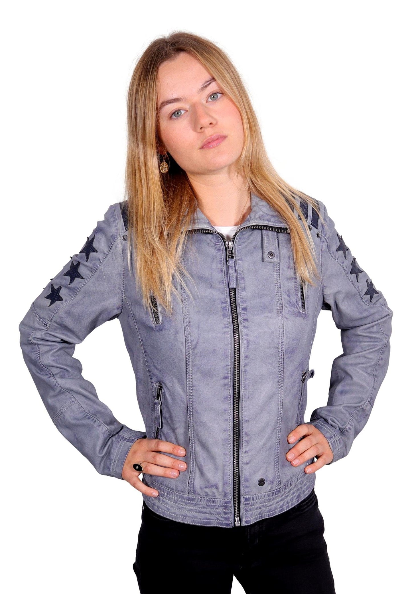 KangaROOS | Dames | "Rocking" leren jack | Faded blue - grey