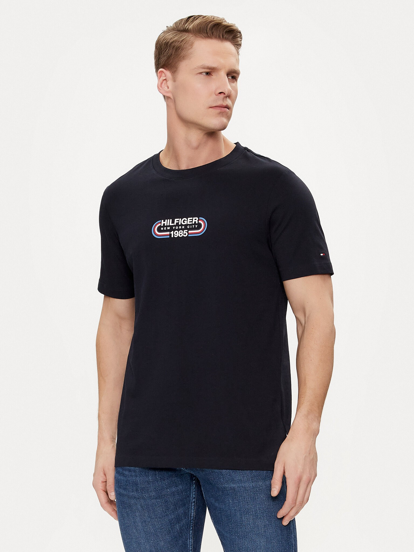 Tommy Hilfiger | Heren | Track logo Crew neck Tee | Black / Zwart