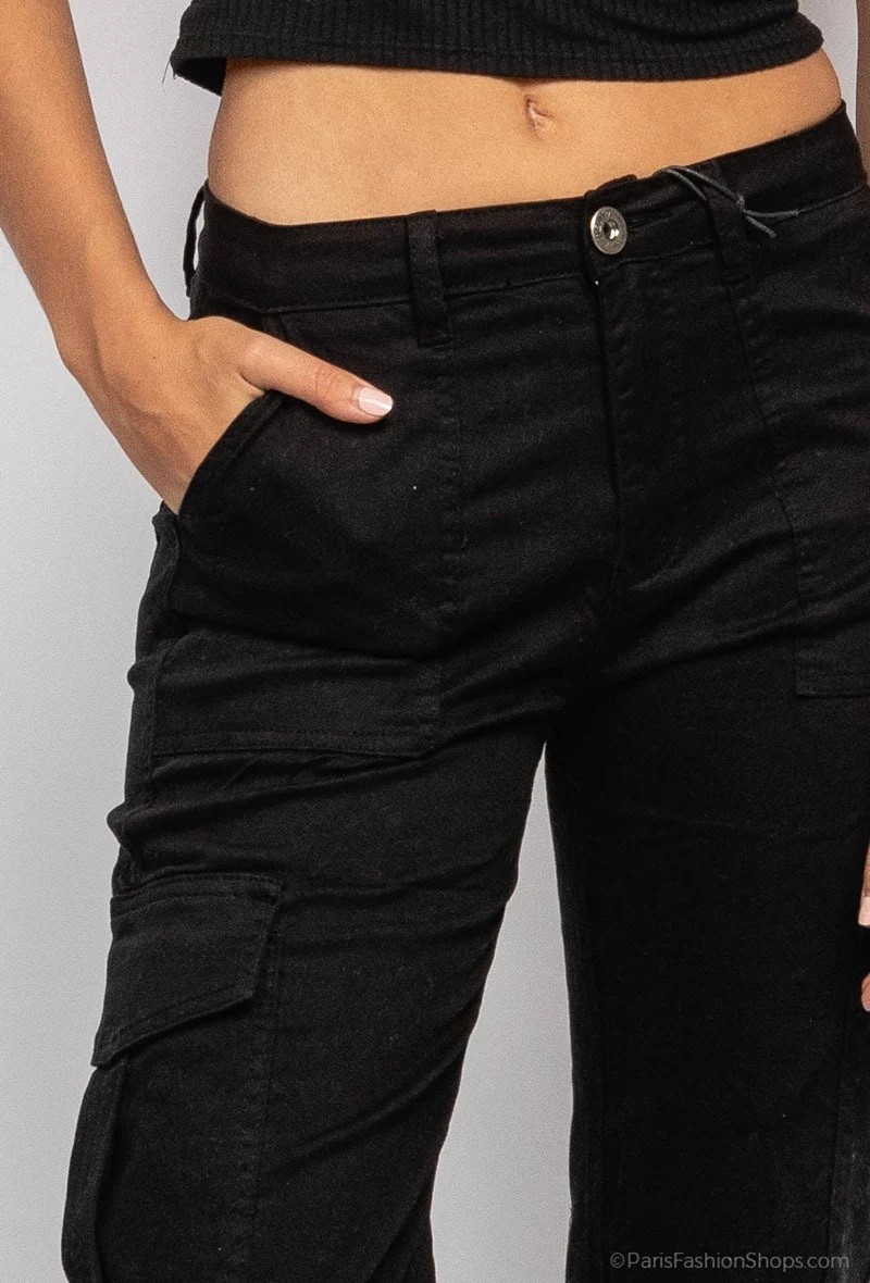 My Bestiny | Dames | Cargo denim straight fit | Zwart