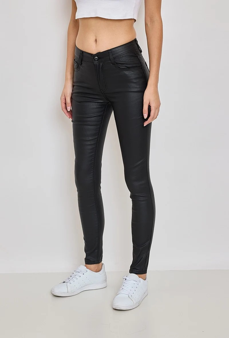 I Dodo | Dames | "Leren " Coated slim pants | High waist | Zwart