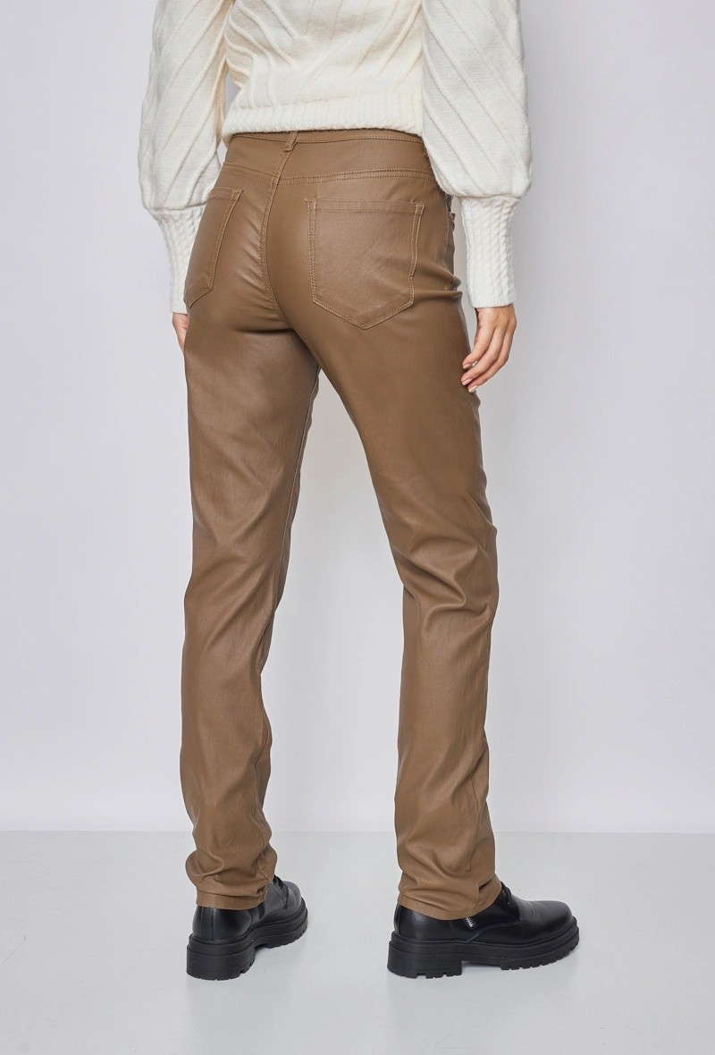 Ky creation denim | Dames | "Leren " Coated straight fit | High waist | Camel