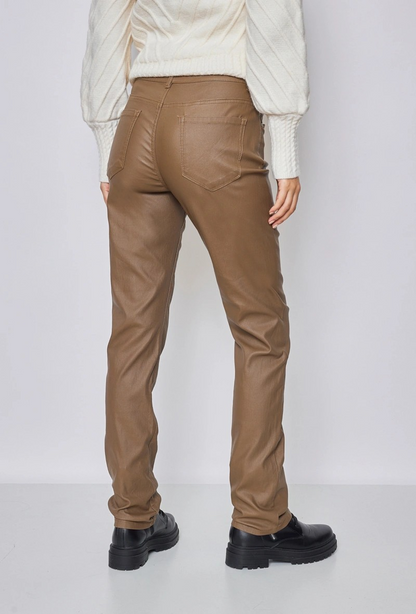 Ky creation denim | Dames | "Leren " Coated straight fit | High waist | Camel