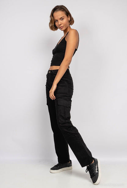 My Bestiny | Dames | Cargo denim straight fit | Zwart