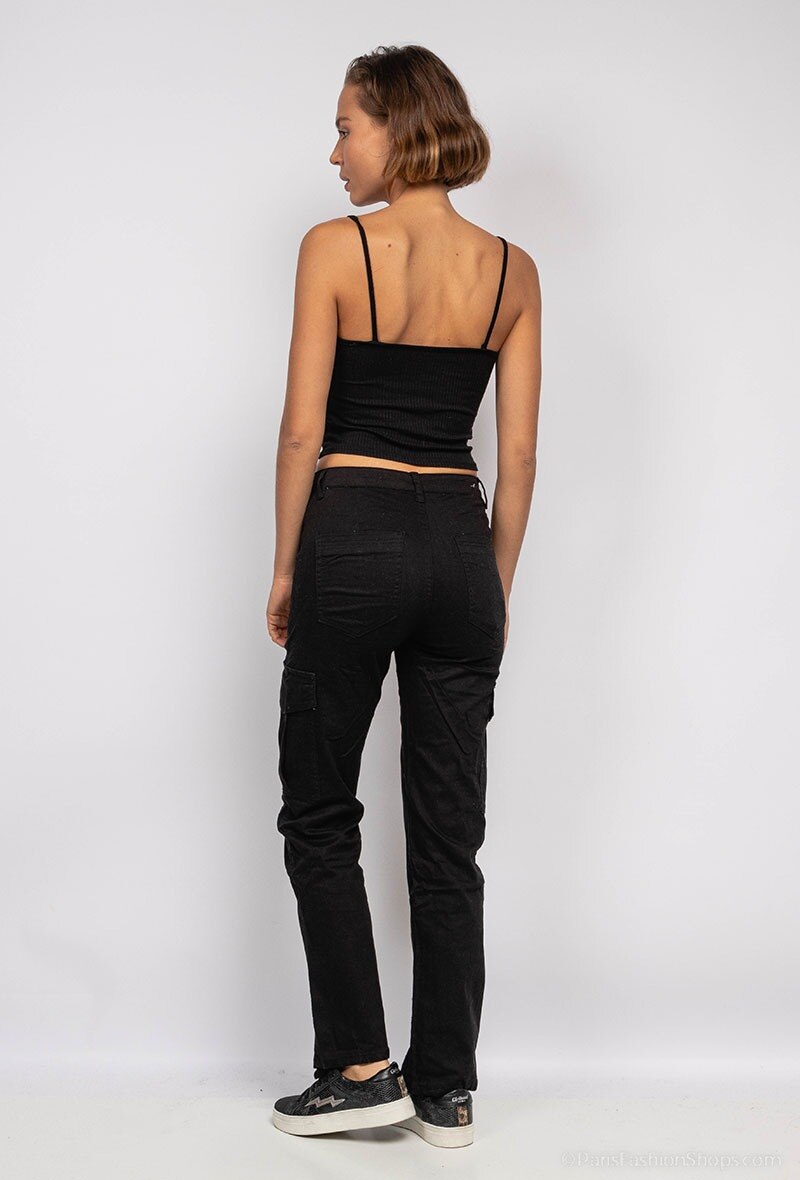 My Bestiny | Dames | Cargo denim straight fit | Zwart