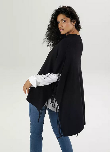 Aniston | Dames | Poncho | Zwart | Fijn breisel