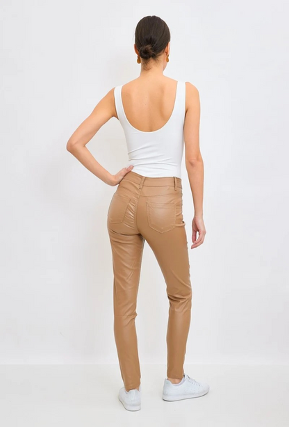 I Dodo | Dames | "Leren " Coated slim pants | High waist | Camel
