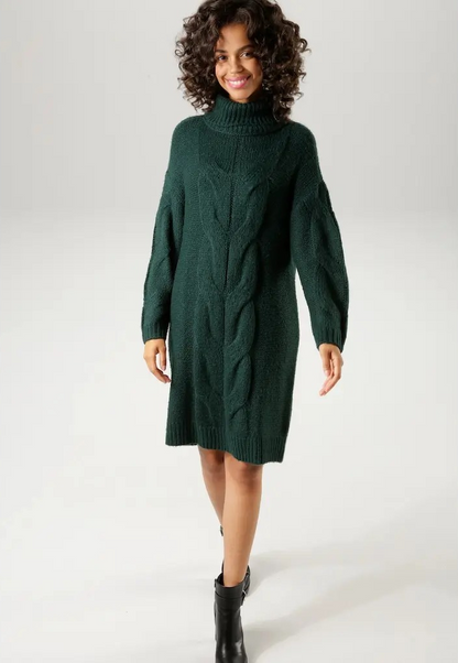 Aniston | Dames | Oversized Gebreide Jurk | Kabel |Groen