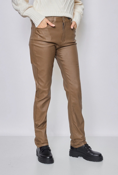 Ky creation denim | Dames | "Leren " Coated straight fit | High waist | Camel