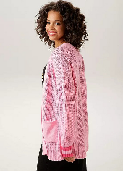 Aniston | Dames | Vest | Edge to Edge vest | Roze met streep en zakken