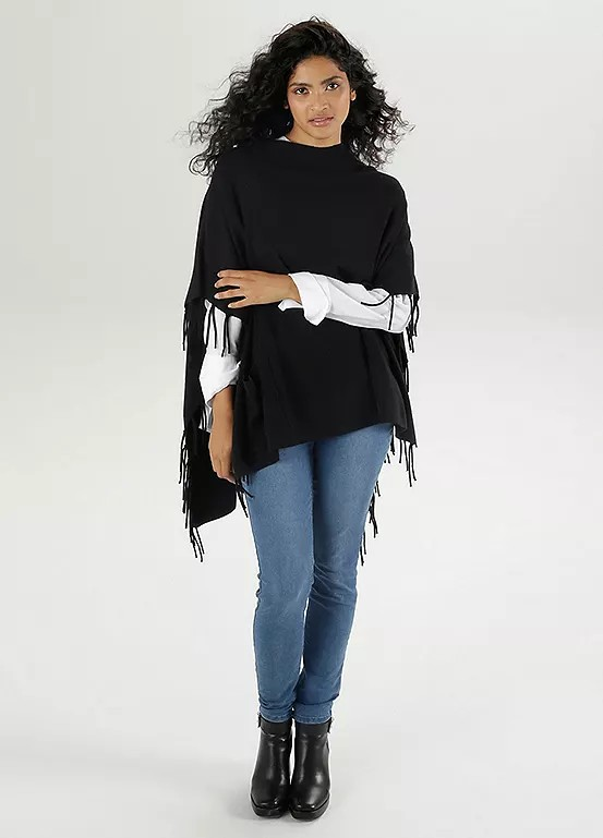 Aniston | Dames | Poncho | Zwart | Fijn breisel