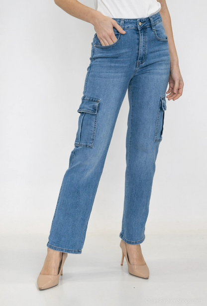 Realty | Dames | Cargo Denim straight fit | Blue washed