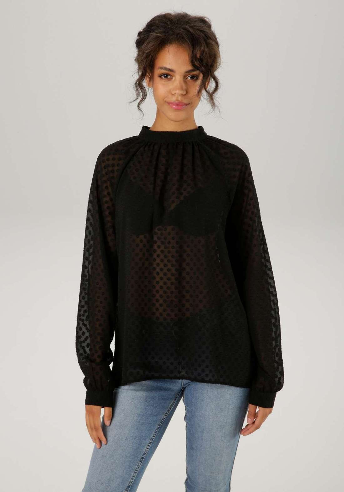 Aniston | Dames | Blouse | Feestelijk | Gestippeld Transparant | Zwart