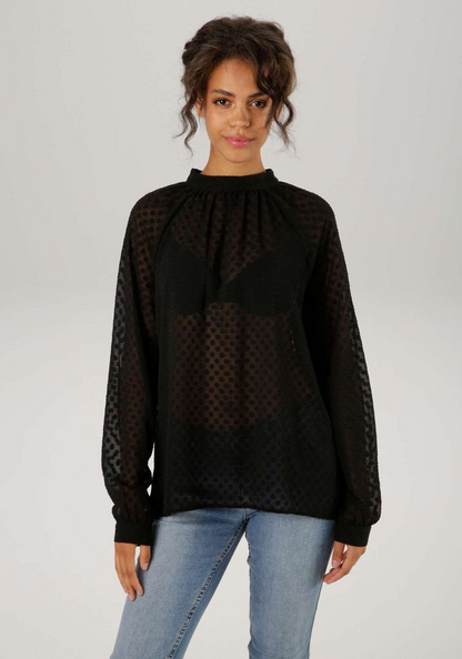 Aniston | Dames | Blouse | Feestelijk | Gestippeld Transparant | Zwart