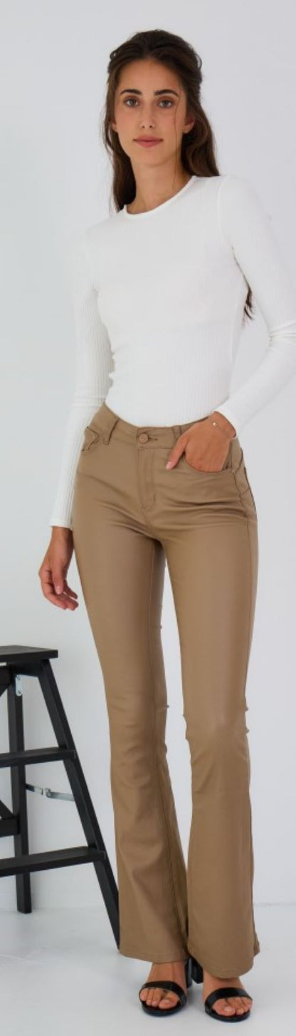 Ana & Lucy | Dames | Flared - Push up | "Leren" broek | Camel