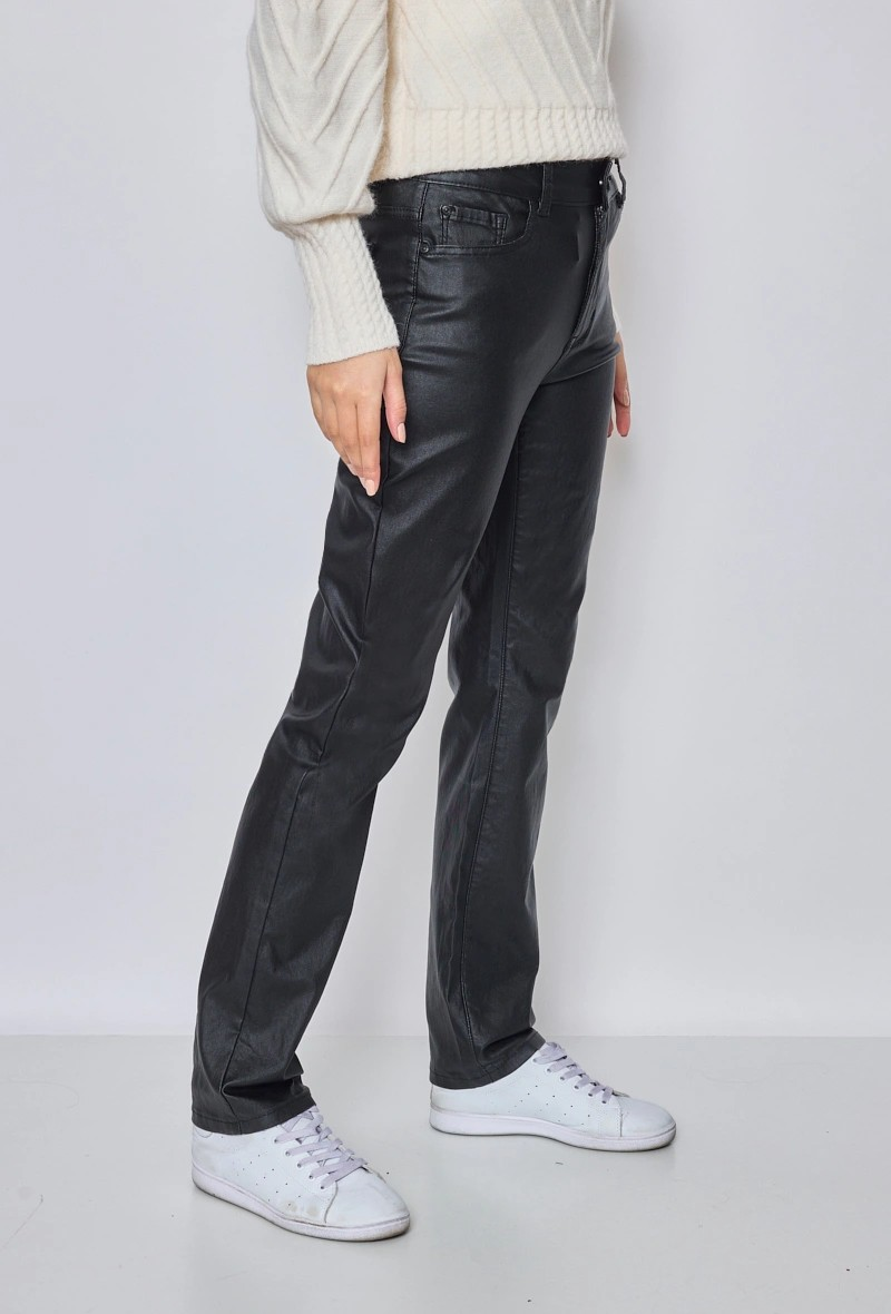 Ky creation denim | Dames |  "Leren " Coated straight fit | High waist | Zwart