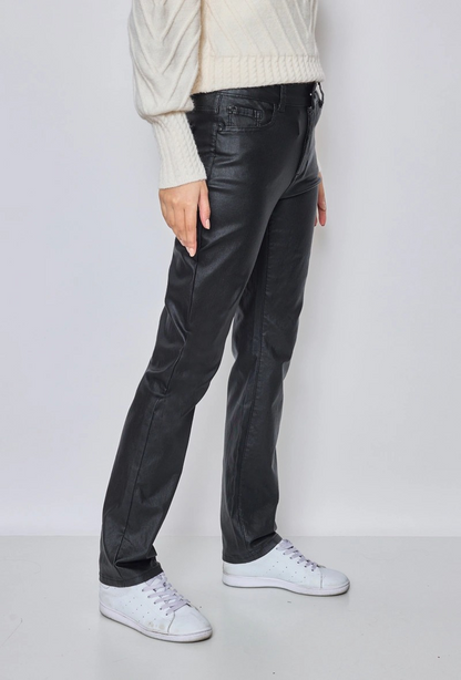 Ky creation denim | Dames |  "Leren " Coated straight fit | High waist | Zwart