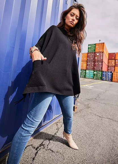 Aniston | Dames | Poncho | Zwart | Fijn breisel