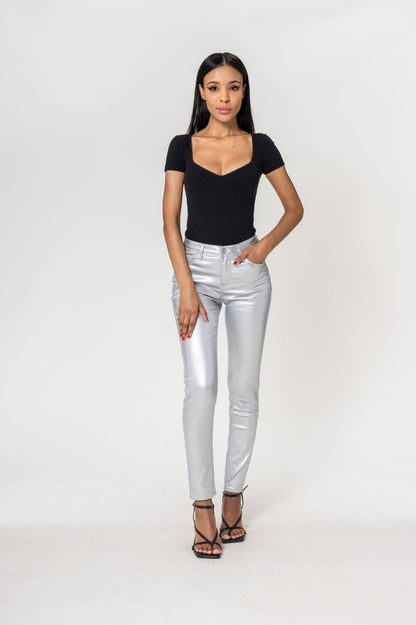 Nina Carter | Dames | Coated push up pants | Slim Fit | Zilver