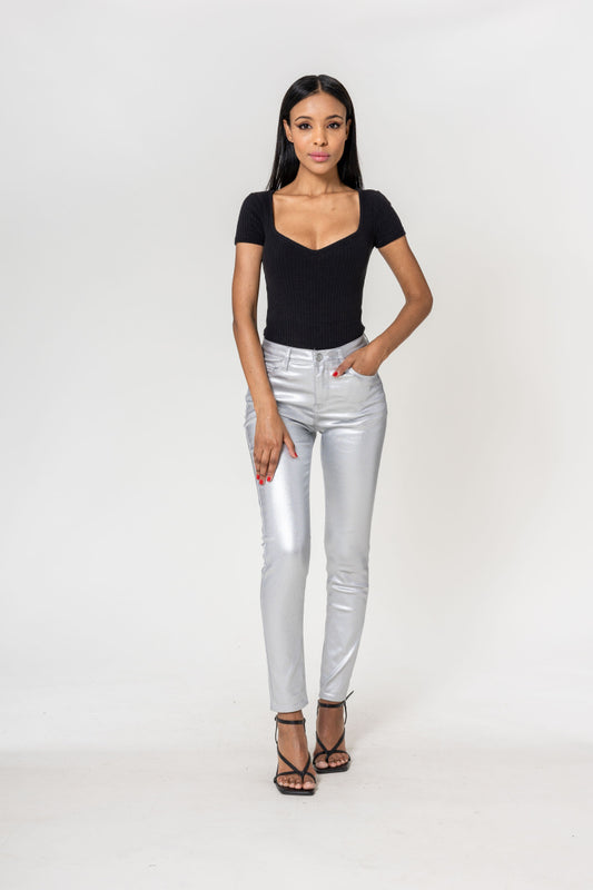 Nina Carter | Dames | Coated push up pants | Slim Fit | Zilver