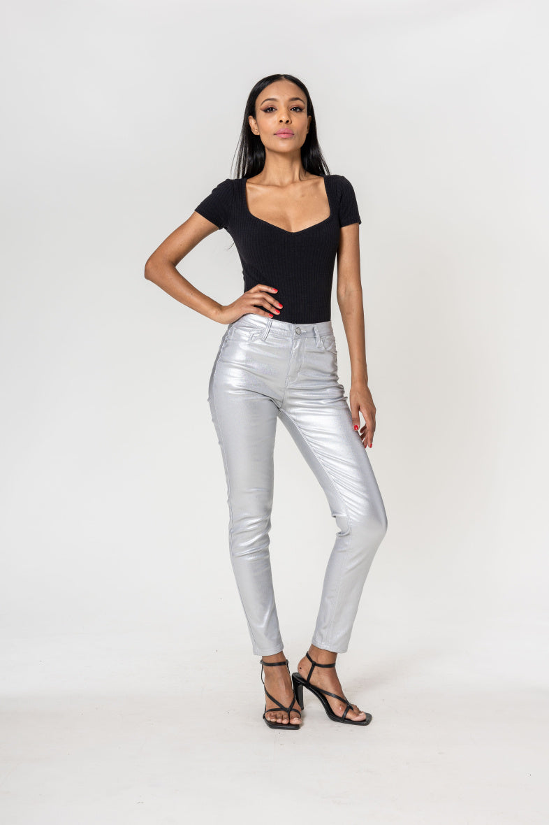 Nina Carter | Dames | Coated push up pants | Slim Fit | Zilver