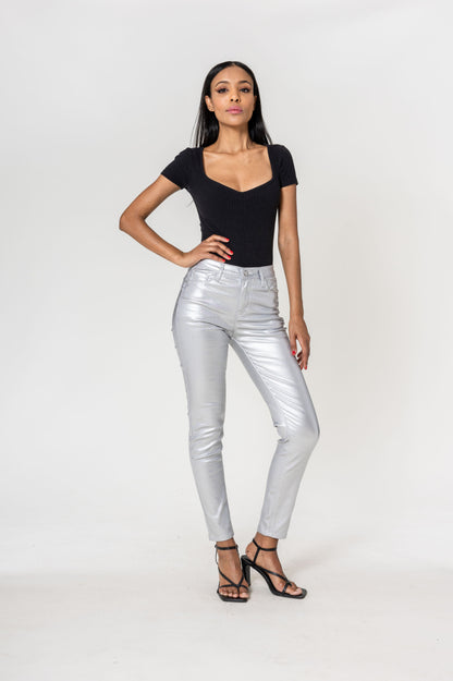 Nina Carter | Dames | Coated push up pants | Slim Fit | Zilver