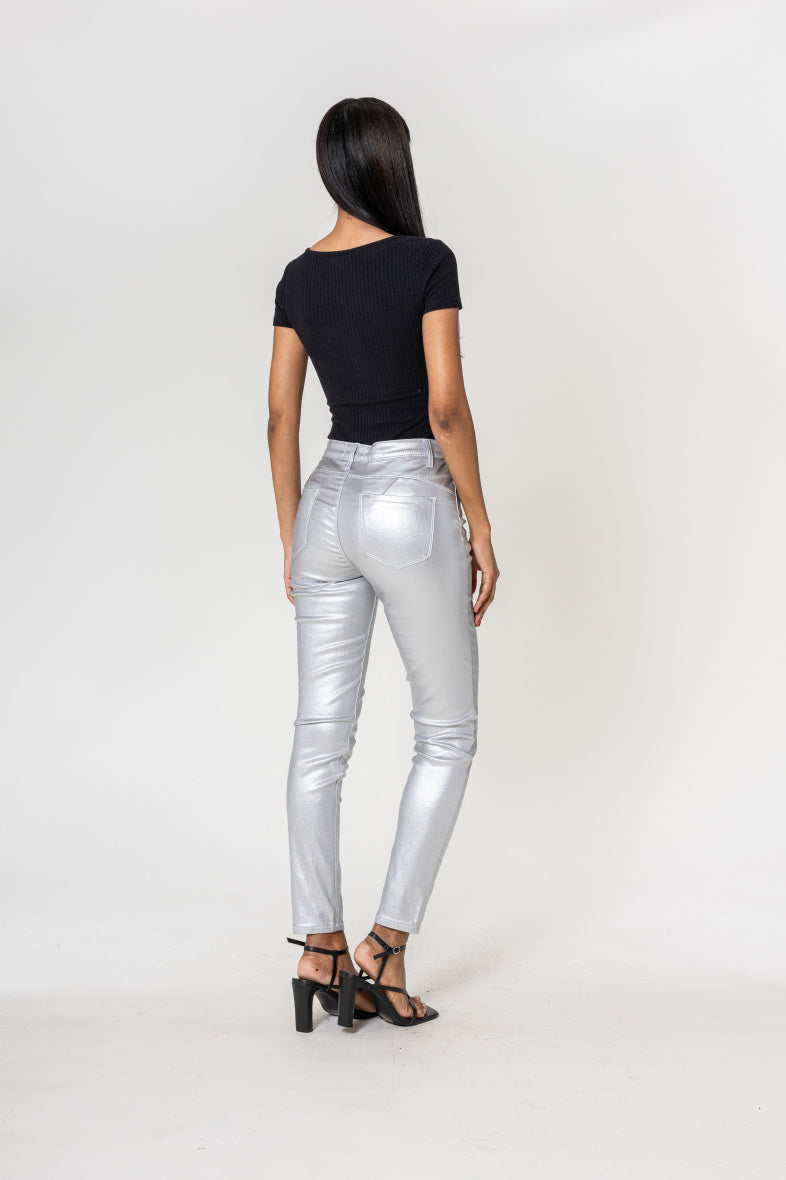 Nina Carter | Dames | Coated push up pants | Slim Fit | Zilver