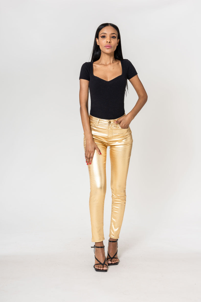 Nina Carter | Dames | Coated push up pants | Slim Fit | Goud