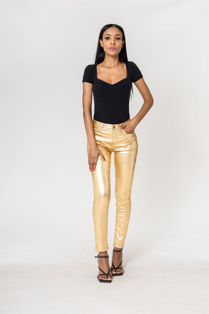 Nina Carter | Dames | Coated push up pants | Slim Fit | Goud