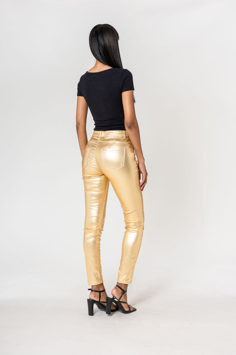 Nina Carter | Dames | Coated push up pants | Slim Fit | Goud