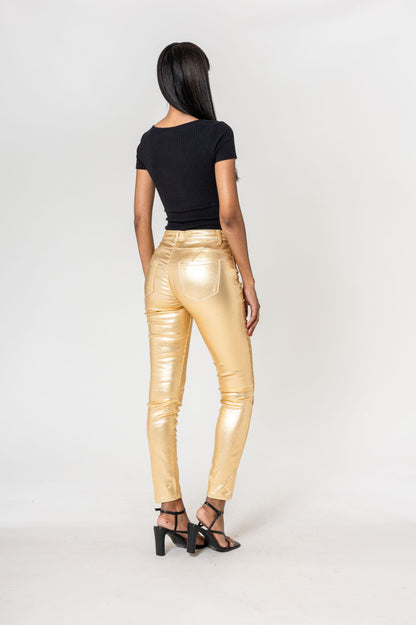 Nina Carter | Dames | Coated push up pants | Slim Fit | Goud