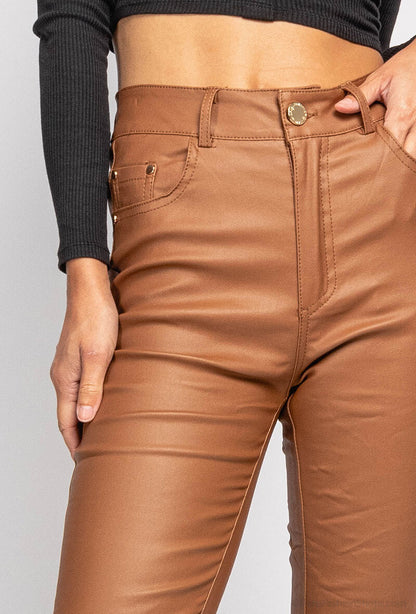 Girl Vivi | Dames | Coated Leren - Flared pants | Camel