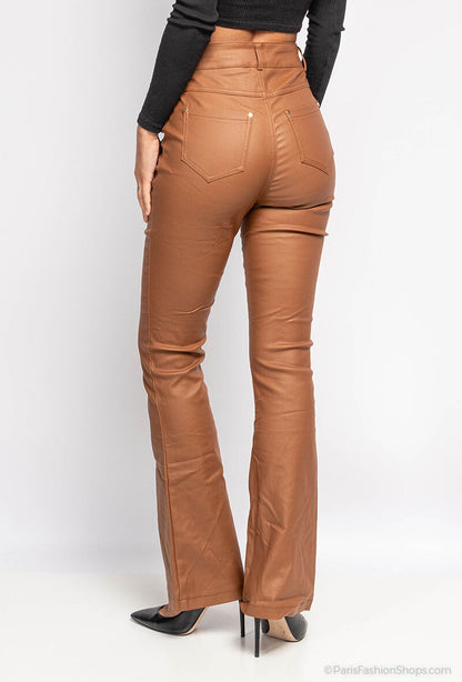 Girl Vivi | Dames | Coated Leren - Flared pants | Camel