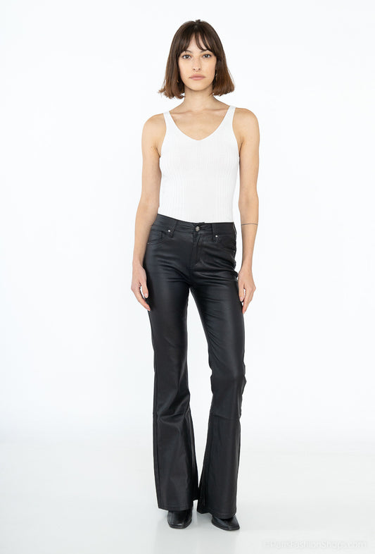 Goodies | Dames | Flared|  PU-Leather Leer|  Zwart | Hoge Taille | Shaping Fit | Stretch | 5-Pocket