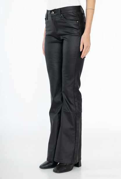 Goodies | Dames | Flared|  PU-Leather Leer|  Zwart | Hoge Taille | Shaping Fit | Stretch | 5-Pocket