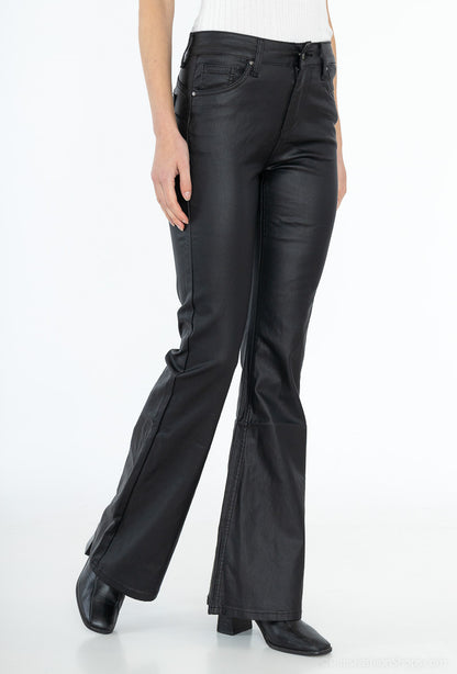 Goodies | Dames | Flared|  PU-Leather Leer|  Zwart | Hoge Taille | Shaping Fit | Stretch | 5-Pocket