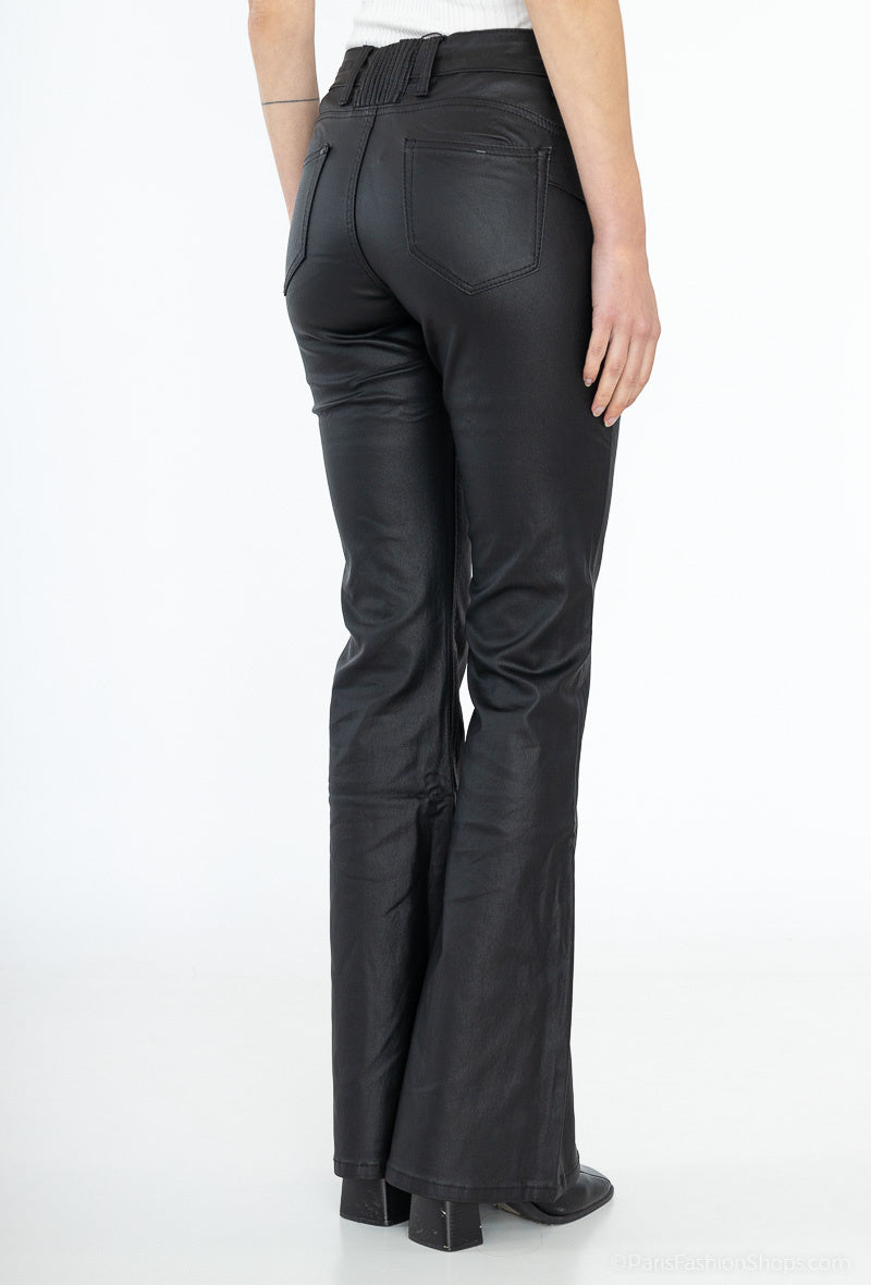 Goodies | Dames | Flared|  PU-Leather Leer|  Zwart | Hoge Taille | Shaping Fit | Stretch | 5-Pocket