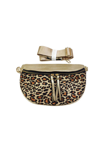 "Leren" Tas | Bodybag | Luipaard dessin | Luxe shouderband | Bruin