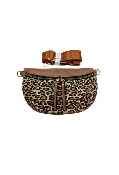 "Leren" Tas | Bodybag | Luipaard dessin | Luxe shouderband | Bruin