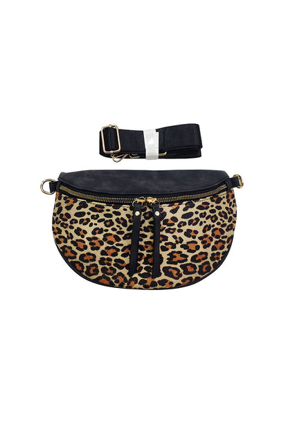 "Leren" Tas | Bodybag | Luipaard dessin | Luxe shouderband | Bruin