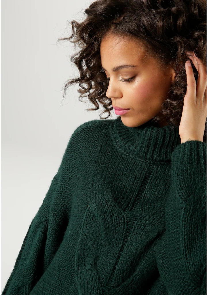 Aniston | Dames | Oversized Gebreide Jurk | Kabel |Groen