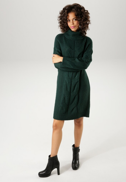 Aniston | Dames | Oversized Gebreide Jurk | Kabel |Groen