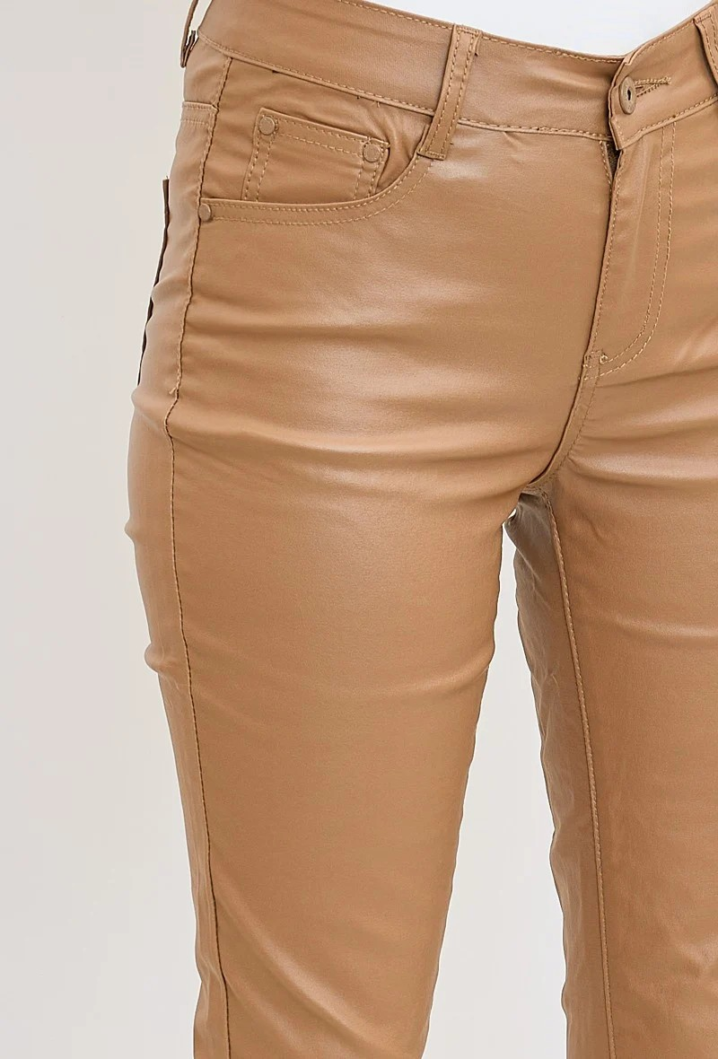 I Dodo | Dames | "Leren " Coated slim pants | High waist | Camel