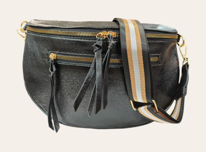 "Leren" Tas | Bodybag  | Luxe shouderband | Ruim | Shiney Black