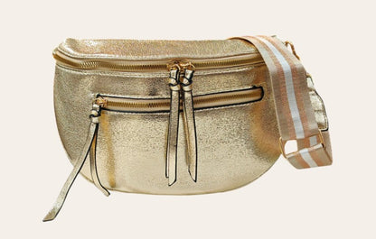 "Leren" Tas | Bodybag  | Luxe shouderband | Ruim |  Shiney Gold
